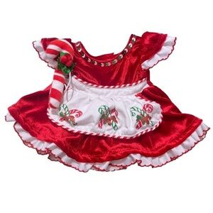 Build A Bear BAB Outfit Red Velvet Christmas Dress Apron & Candy Cane Mrs. Claus